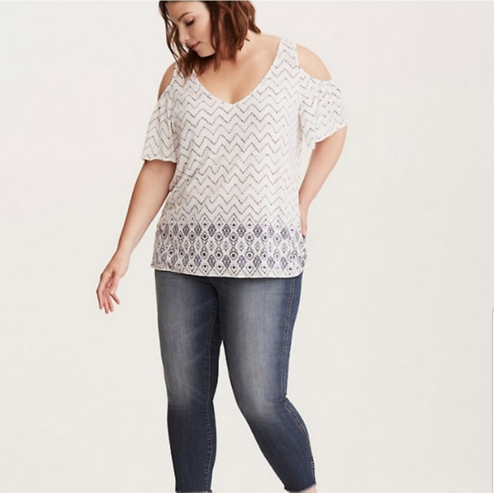 White/blue cold shoulder blouse by torrid